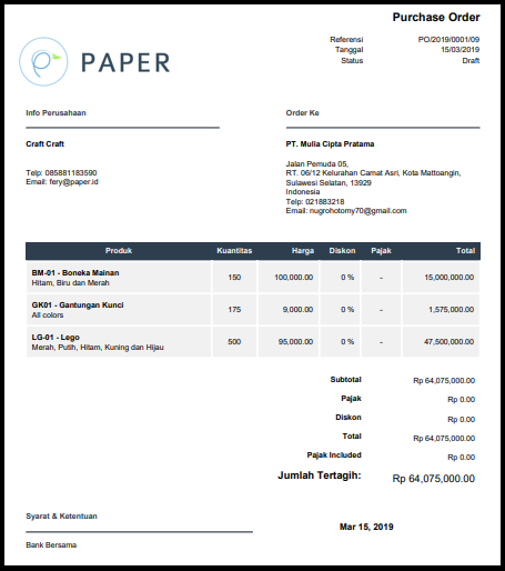 contoh purchase order