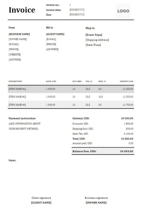 Contoh invoice catering format Excel