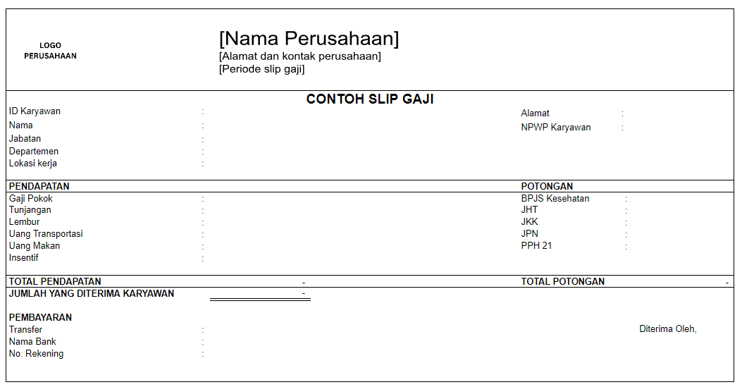 Contoh slip gaji sederhana