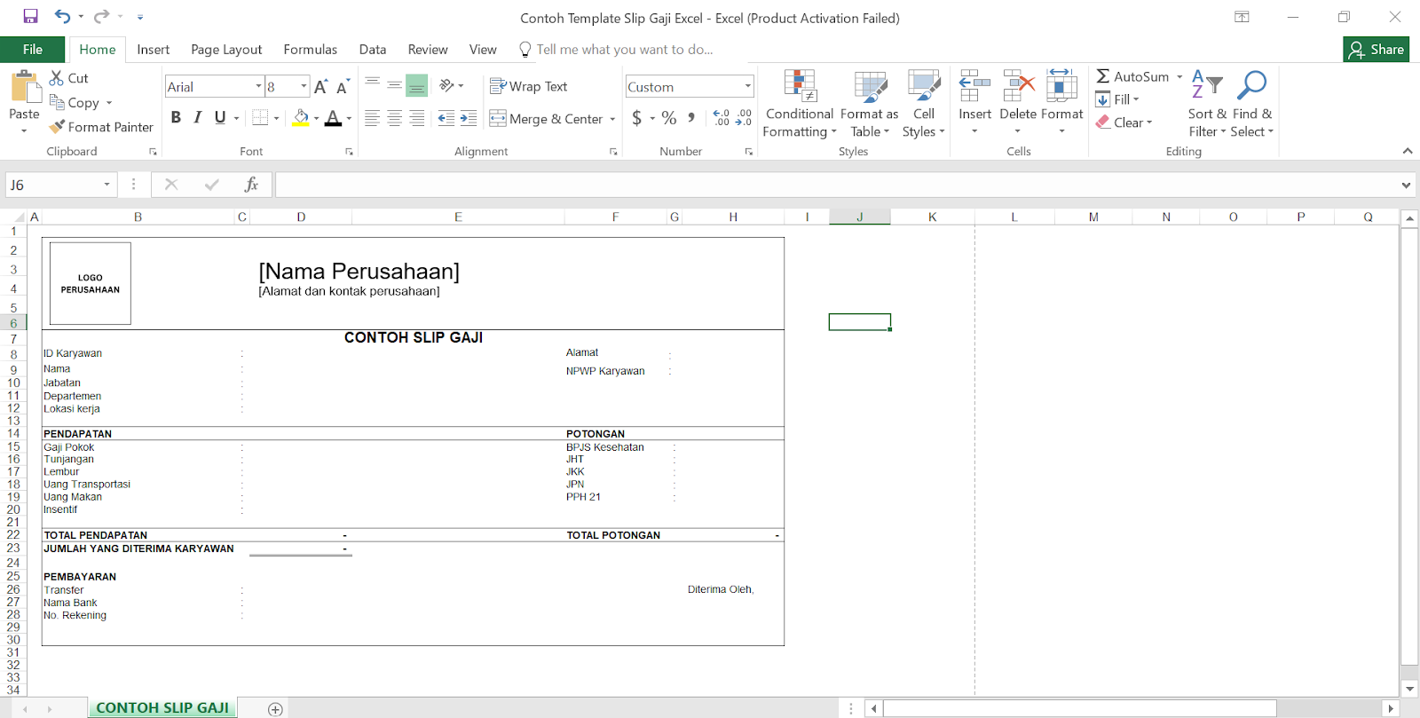 Contoh slip gaji excel