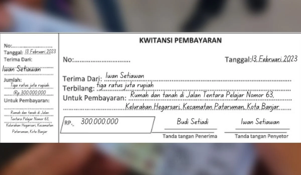 Contoh kwitansi jual beli rumah