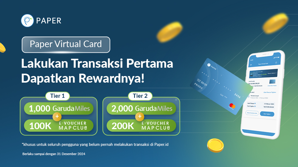 Pakai Paper Virtual Card, Bonus 2000 Miles dan E-Voucher MAP Rp200.000!