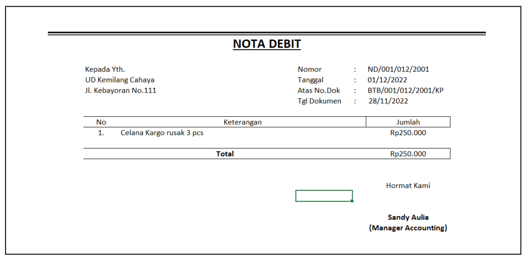 Contoh nota debet