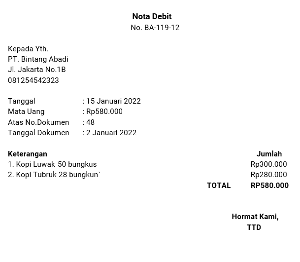 Contoh nota debit