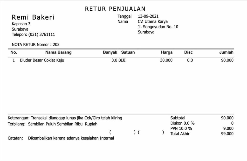 nota pengembalian pajak