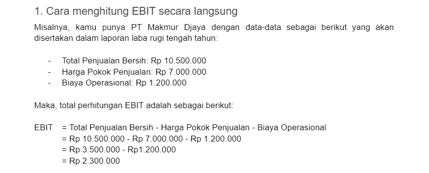 Cara menghitung ebit secara langsung