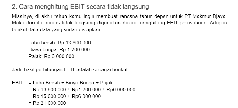 Cara menghitung ebit secara tidak langsung